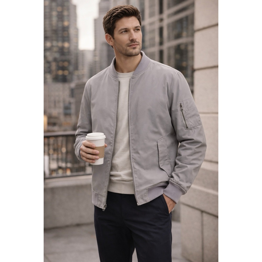 Everlane Uniform Men's Medium Gray Bomber Jacket Minimalist Zip Front